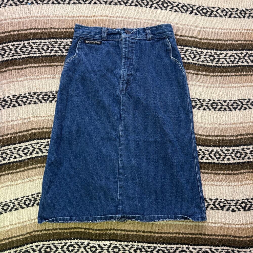 Women's Vintage 90's Rocky Mountain Jean Co. Blue Denim Western Skirt Sz 26 x 25